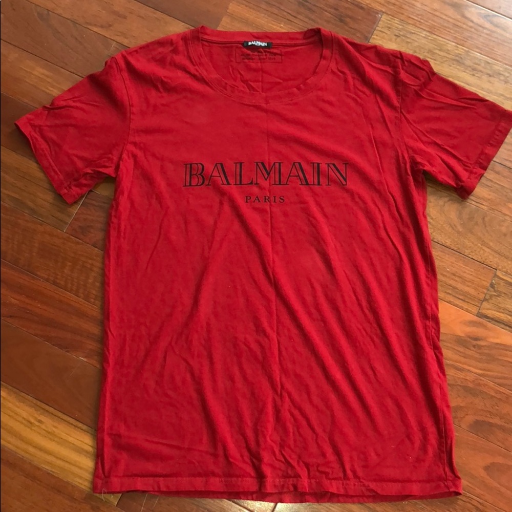 BALMAIN PARIS red logo t-shirt